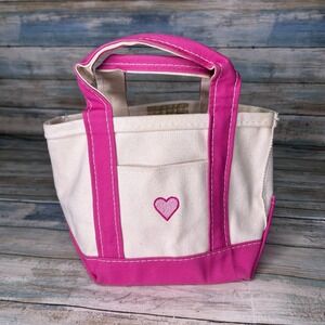 LL Bean Boat Tote Mini Canvas Bag Pink Heart Valentines USA